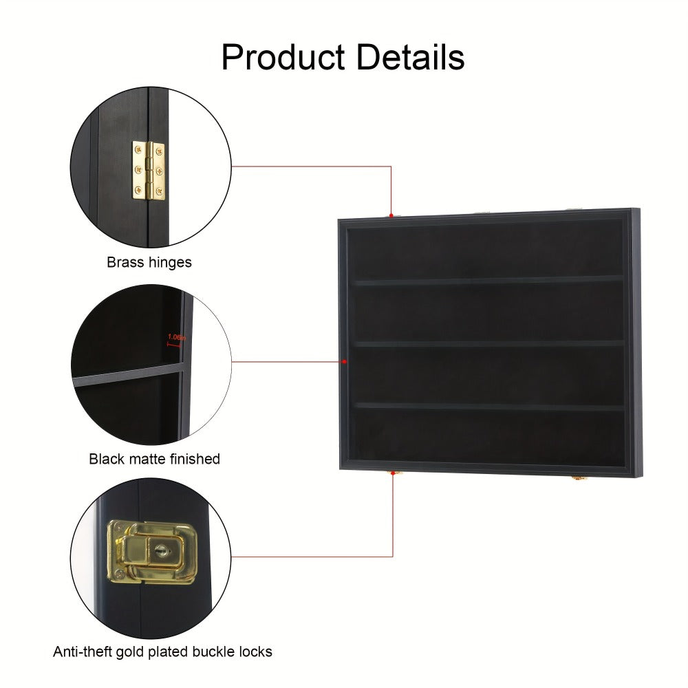 Sports Card Display Case 36 Slots Lockable Wall Frame – UV Protection Acrylic | Baseball Basketball Football Hockey Trading Cards | Black