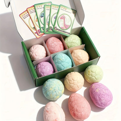 Bath Bombs, 6-Piece Dinosaur Surprise Set with Colorful Round Fizzers, Hidden Dinosaur Toys and Gift Box