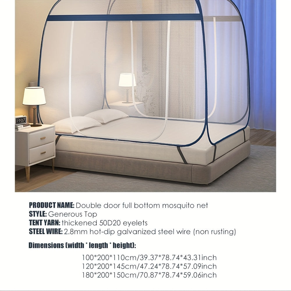 Mosquito Net Canopy Bed, Yurt Style 360° Full Coverage, Stainless Steel Frame, Easy Open Design for Bedroom