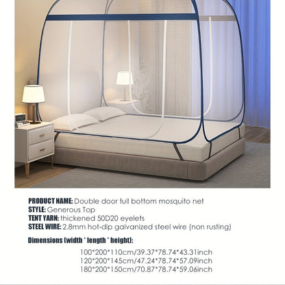Mosquito Net Canopy Bed, Yurt Style 360° Full Coverage, Stainless Steel Frame, Easy Open Design for Bedroom