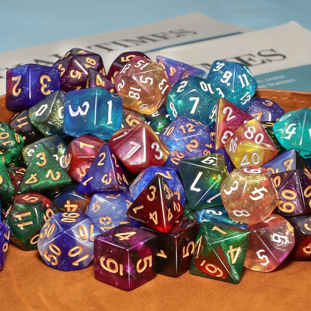 DnD Polyhedral Dice Set 84pcs – Starry Night Glitter Dice with Pouch & Tray for D&D RPG MTG Tabletop Games, Complete 12-Color Collection