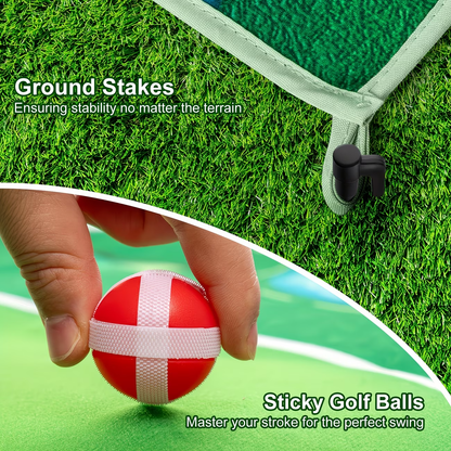 Golf Chipping Game Mat Set for Adults – Indoor Outdoor Golf Game Equipment with 12 Sticky Balls, 4 Ground Stakes