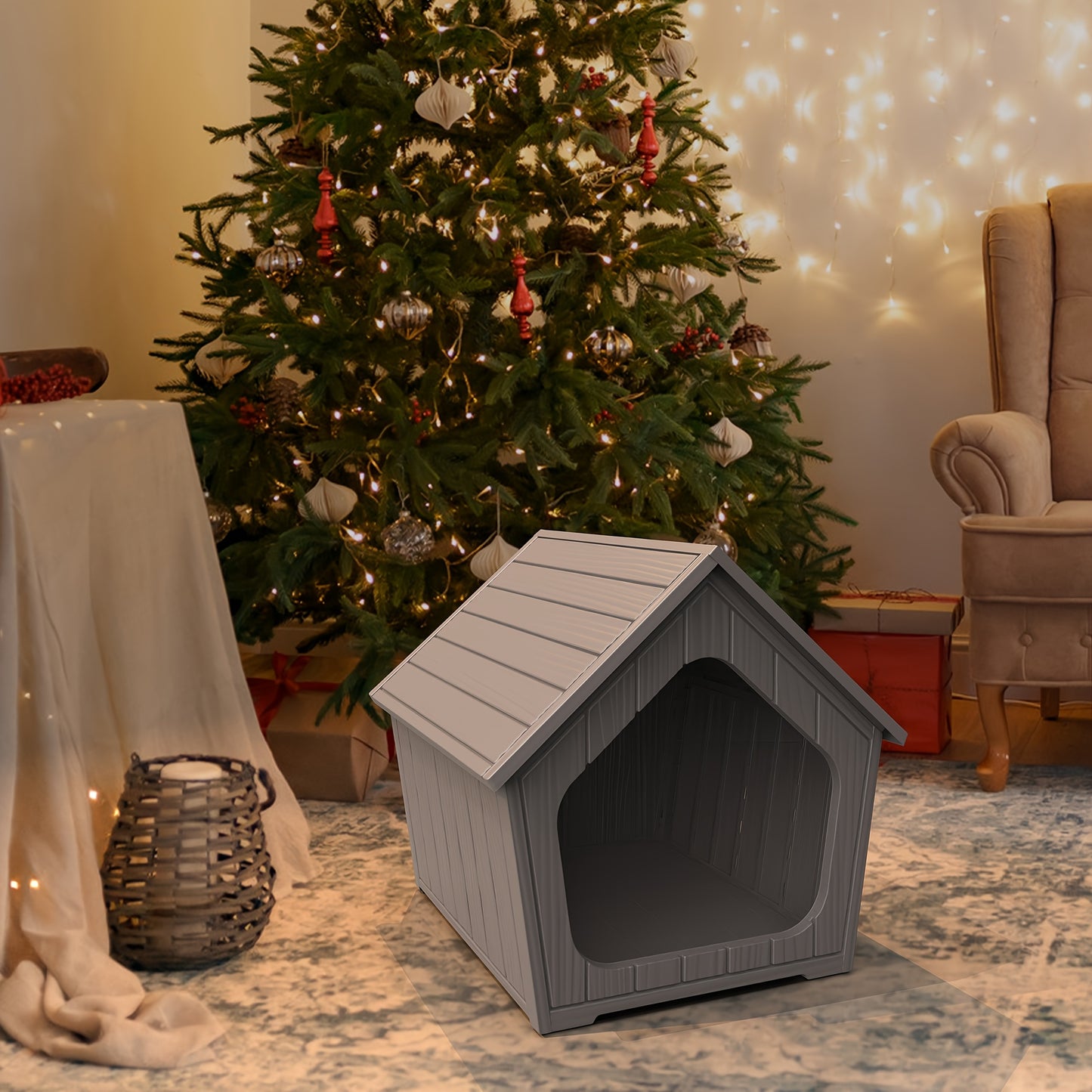 Outdoor Cat House XL Resin Weatherproof Cat Shelter with Raised Floor Indoor Outdoor Small Animal Enclosure Easy Assembly Cat Play Cage