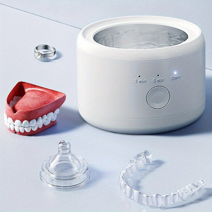 Electric Ultrasonic Cleaner Machine for Dentures Jewelry & Glasses – USB Rechargeable 3 Speeds Auto Timer 180ml Tank One-Touch Portable