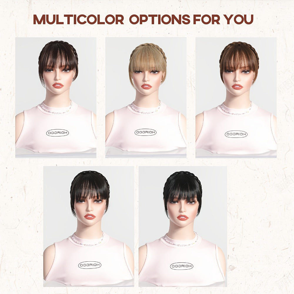 Hair Extensions Synthetic Braided Headband with 4-Inch Bangs, 55g Weight and Four Color Options