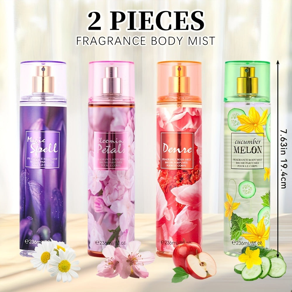 Body & Hair Fragrance Mist for Women 2PCS Set - Perfume Spray 8 fl oz, Fruity Floral Scents Peach Pear Cherry Blossom