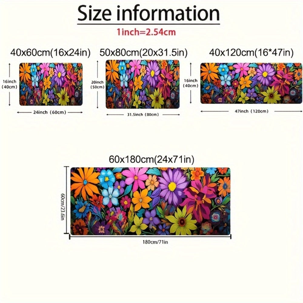 Kitchen Mat Floral Design, Rectangular Rug, 100% Polyester Floor Mat for Kitchen, Bathroom, Laundry Room
