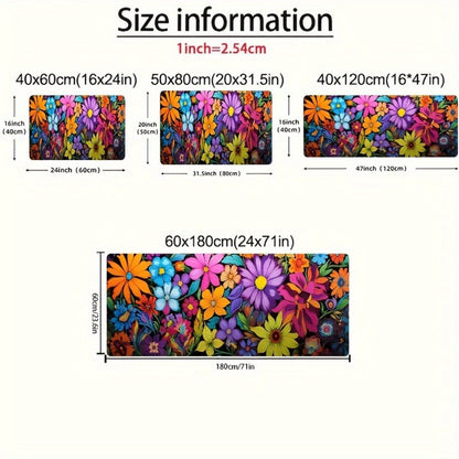 Kitchen Mat Floral Design, Rectangular Rug, 100% Polyester Floor Mat for Kitchen, Bathroom, Laundry Room