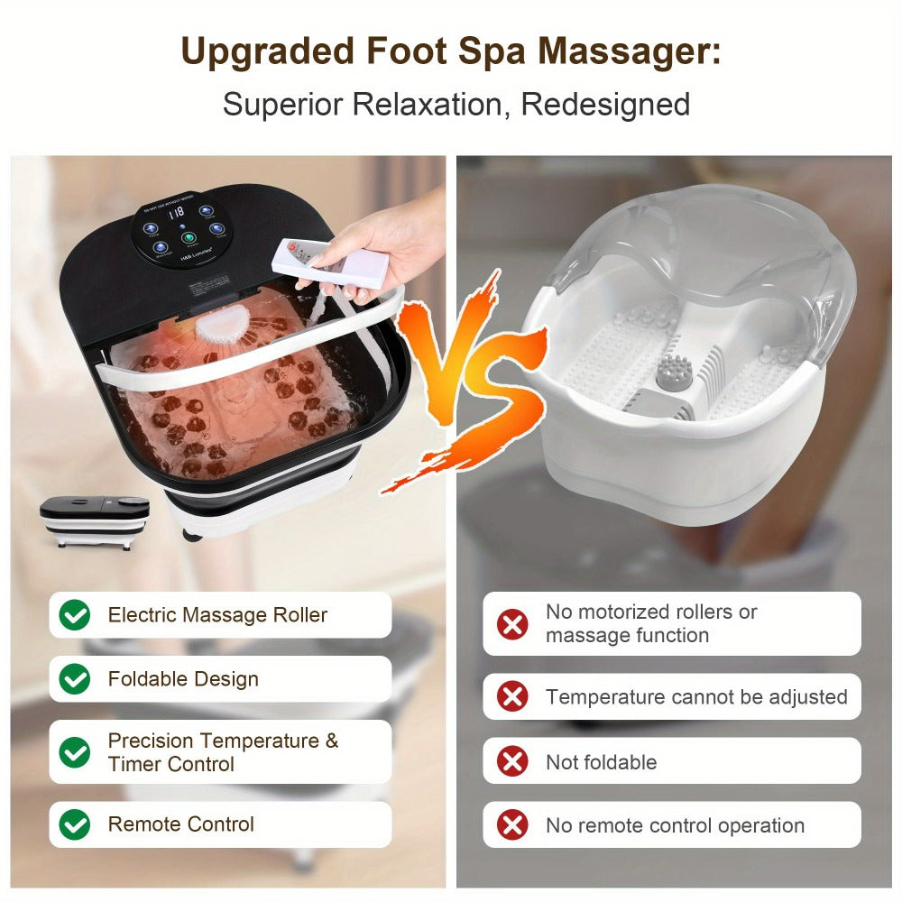 Foldable Foot Spa Bath with 20 Massage Rollers, Touchscreen Temperature Display, Remote Control & Shower