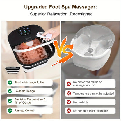 Foldable Foot Spa Bath with 20 Massage Rollers, Touchscreen Temperature Display, Remote Control & Shower