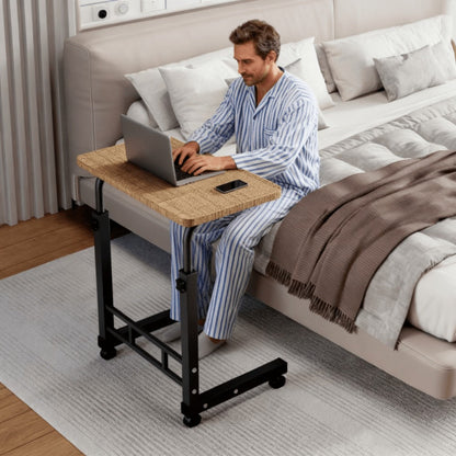 Adjustable Height Rolling Overbed Nursing Table 3-Layer Shelves Bedside Tray for Elderly for Entryways, Bedrooms and Living Spaces