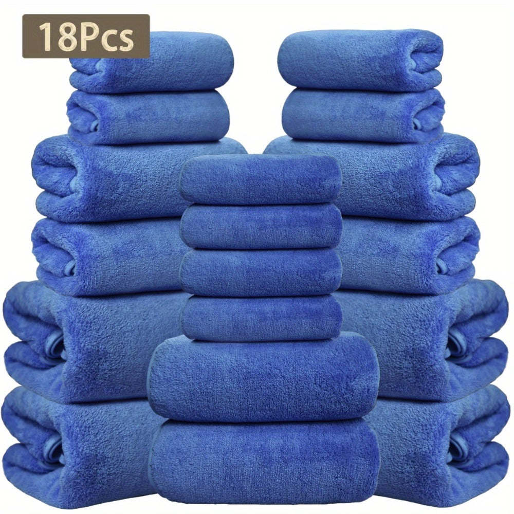 Eighteen-Piece Bath Towel Set with Four Bath Towels, Four Hand Towels and Ten Washcloths in 16 Colors