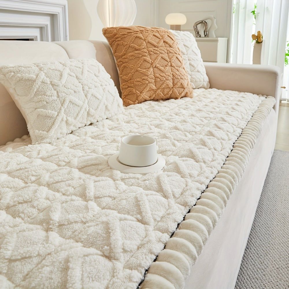 Sofa Cover Bohemian Quilted Shu Velveteen Panels with Ruffles and Design in Five Colors with Model-Specific Size and Color Options
