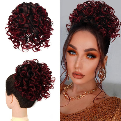 Drawstring Messy Bun Hair Extension 80g Curly Ponytail Voluminous Loose Bun Hairpiece for Women Thinning Hair Natural Look Black Brown