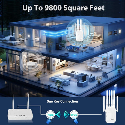 Ourlife WiFi Extender 11000 Sq Ft 6-Antenna 360° - 2.4GHz Signal Enhancer with Ethernet Port, Plug and Play