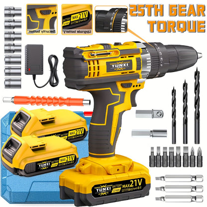 Cordless Impact Drill Set 21V - Wireless Power Drill with Battery & Quick Charger, Multifunctional Tool Kit for Home