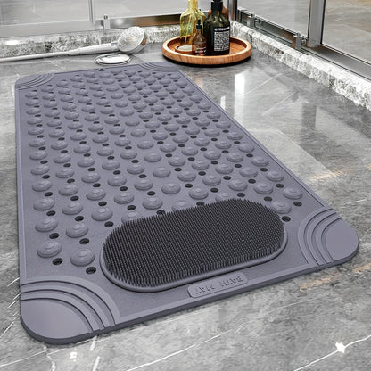 Textured Suction-Cup Shower Mat with 69 × 36 cm Size, Drain Holes and Blue or Gray Color Options