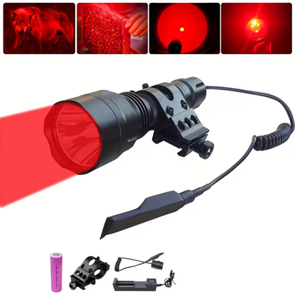 Flashlight Red, Green or White Hunting Light with Remote Switch, 18650 Battery and Mount Options