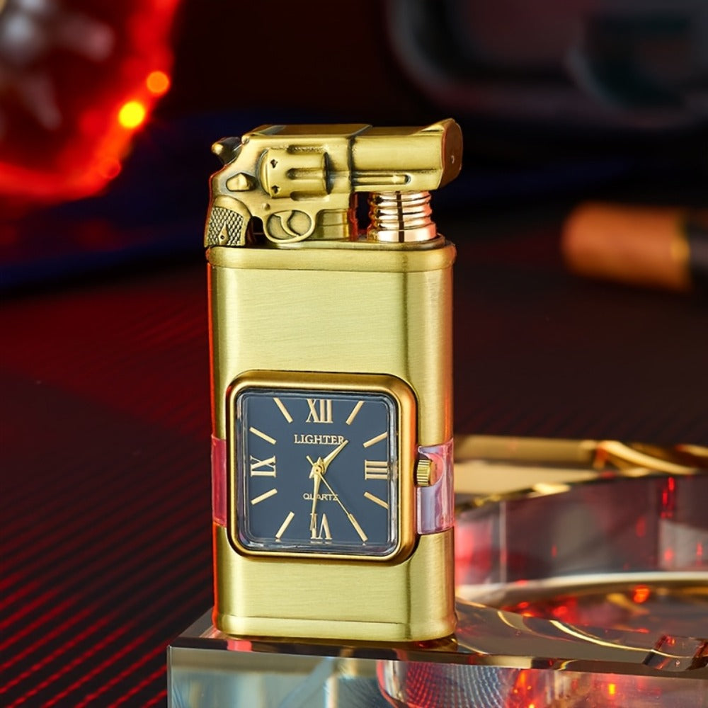 Double Flame Retro Metal Lighter Windproof Refillable Butane Outdoor Portable Quartz Ignition Dragon Eagle Gun Type Ice Golden Bronze