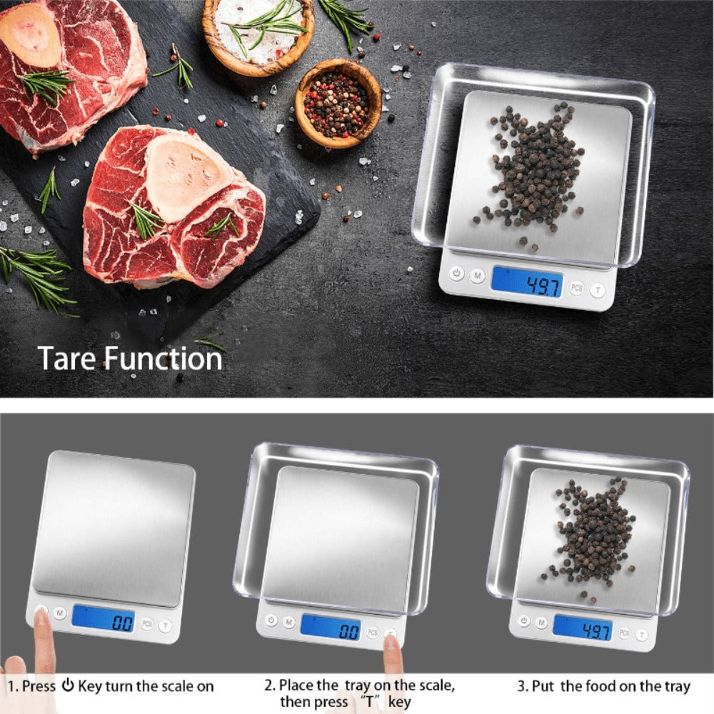 Digital Kitchen Scale Pocket Food Scale 3000g x 0.1g Accuracy, 6 Unit Modes LCD Display Tare Function