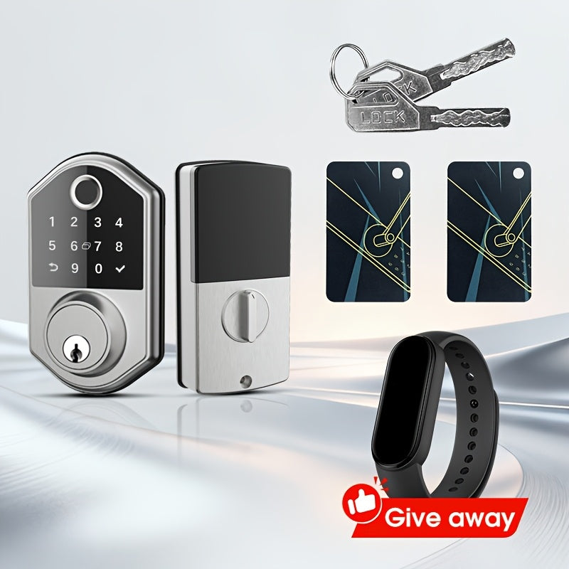 Smart Door Lock Deadbolt with Fingerprint PIN Key and Card or Cardless Black Silver Configurations