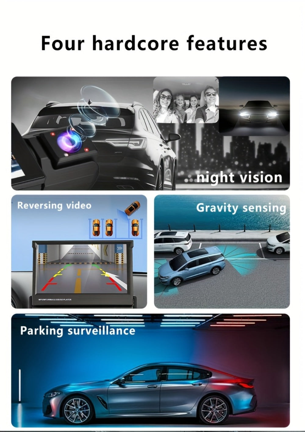 1080P-Labeled Dash Camera with Two- or Three-Lens Options, Screen and Optional WiFi or 32GB Card