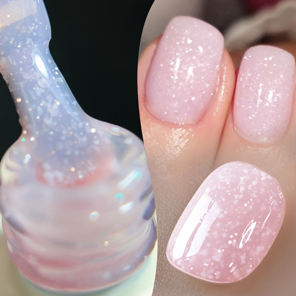 Gel Nail Polish BORN PRETTY 2-Piece Snow-Jelly Shimmer Set in Nude Pink and White Glitter with UV/LED Soak-Off Cure