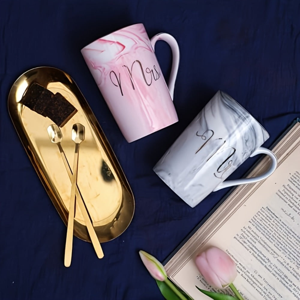 Mr and Mrs Mugs Wedding Gift Set 14oz Ceramic Marble – Bride and Groom Couples Mugs | Bridal Shower Engagement Anniversary Gift | Reusable