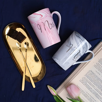 Mr and Mrs Mugs Wedding Gift Set 14oz Ceramic Marble – Bride and Groom Couples Mugs | Bridal Shower Engagement Anniversary Gift | Reusable
