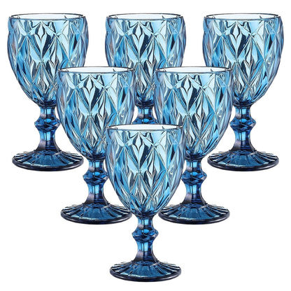 Six-Piece Diamond-Pattern Stemmed Wine Glass Set in Pink, Green or Blue Checkout Color Options
