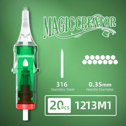 Tattoo Cartridge Needles with MAGICCREATOR Label, 20-Piece Box with 25 RL RS CM M1 Options