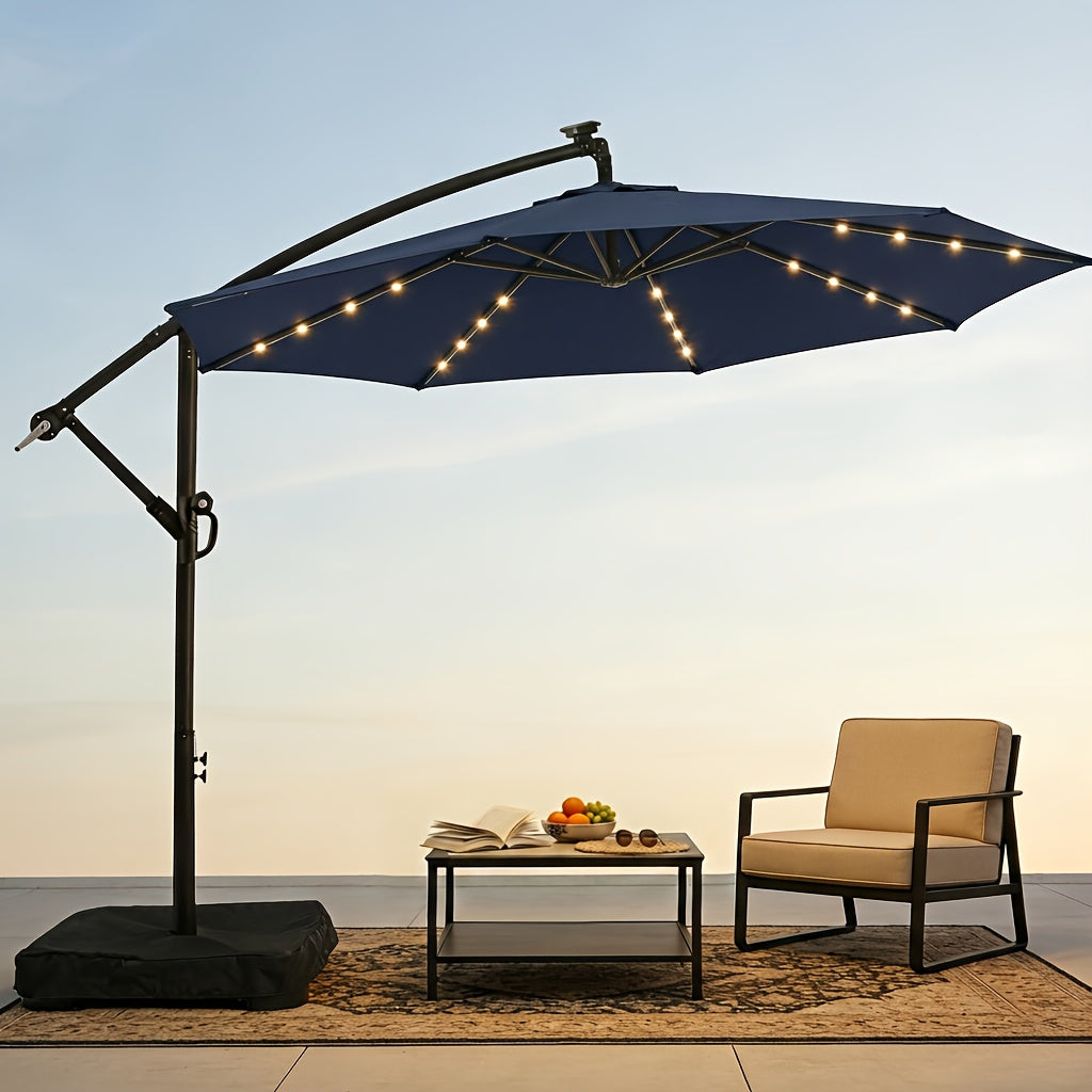 Patio Umbrella 10FT Offset Cantilever Solar LED Style with Tilt, Crank and 16 Base-Choice Color Options