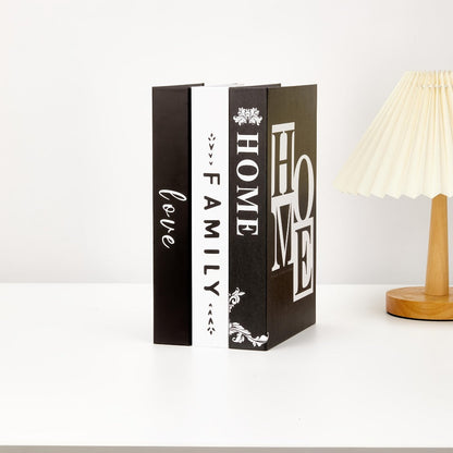 Decorative Book Set 3pcs Fake Books with HOME FAMILY LOVE Design – Elegant Black Minimalist Faux Books for Shelf Decor Living Room Coffee
