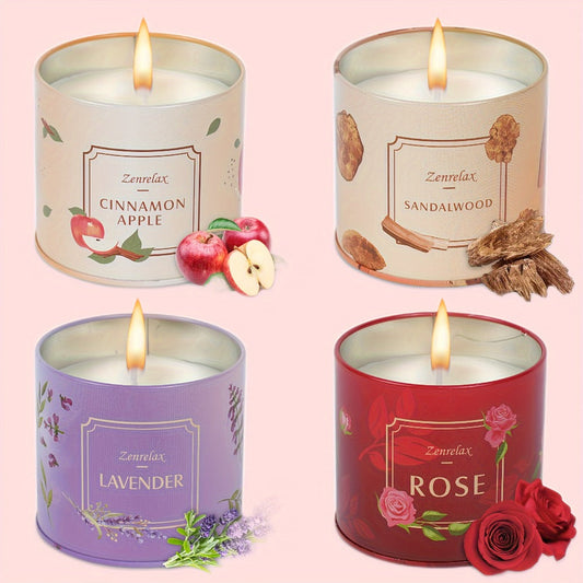 30oz Four-Scent Candle Set in Metal Jars with Fitted Lids, Single-Set or Two-Set Package Options