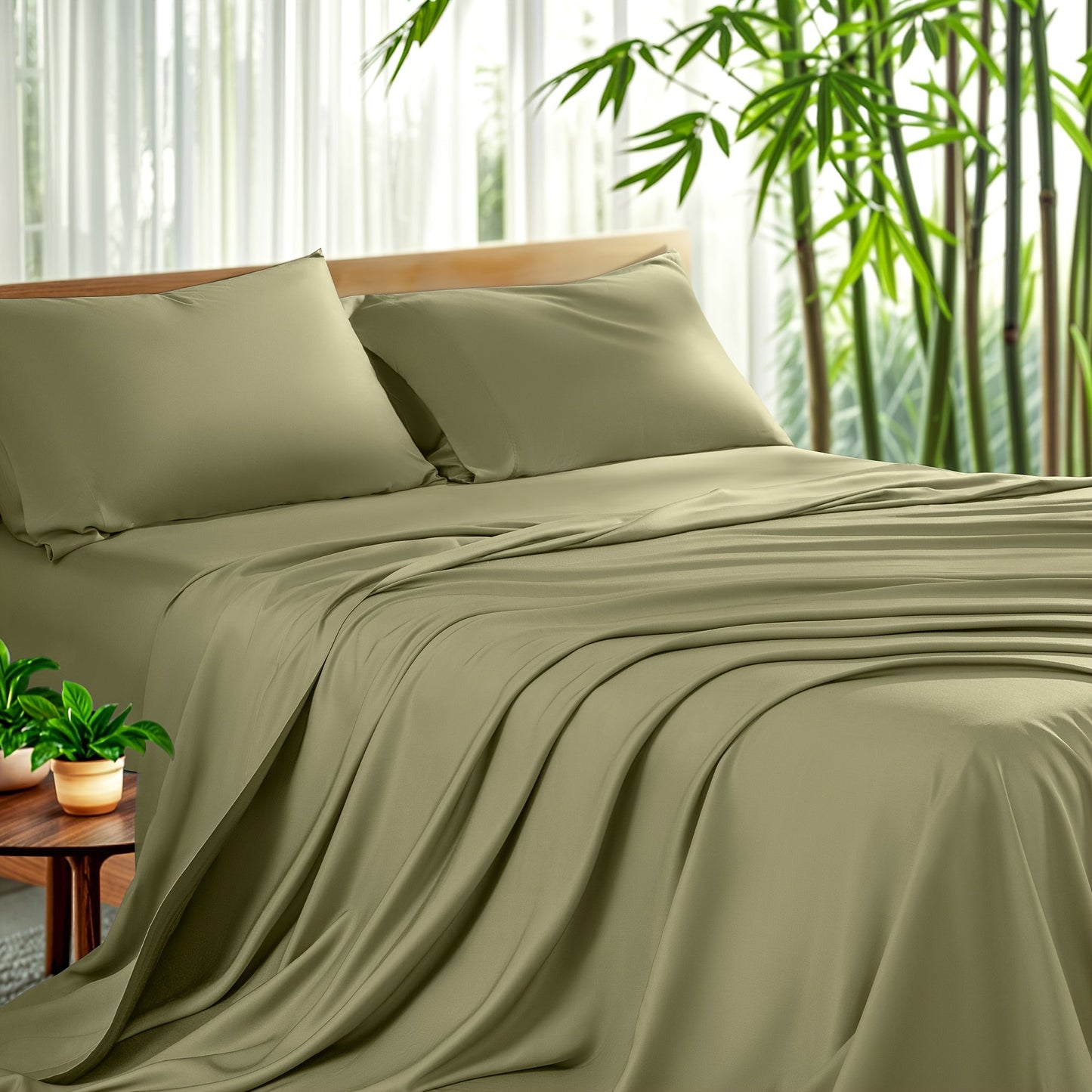 Sheet Set, Four-Piece Bamboo-Blend Plain-Weave Bedding with 16-Inch Fitted Pocket and Thirteen Solid Colors