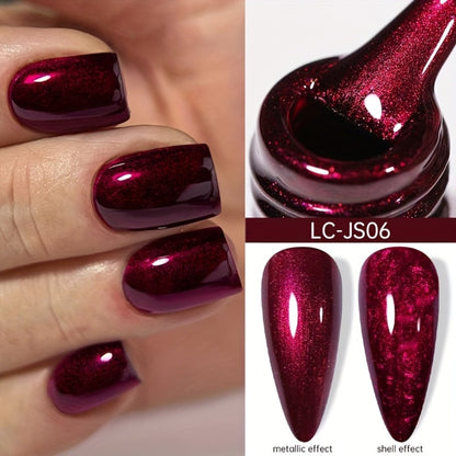 Glitter Gel Nail Polish Set 6pcs Metallic Sparkle – Liquid Glitter Soak-Off Gel in Red & Purple, LED Curable High-Shine Nail Art Kit 0.24oz
