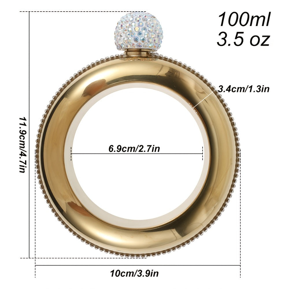 Bracelet Flask for Women, 3.5oz Stainless Steel Bangle Hidden Flask with Rhinestone Lid, Wearable Portable Liquor Flask for Parties