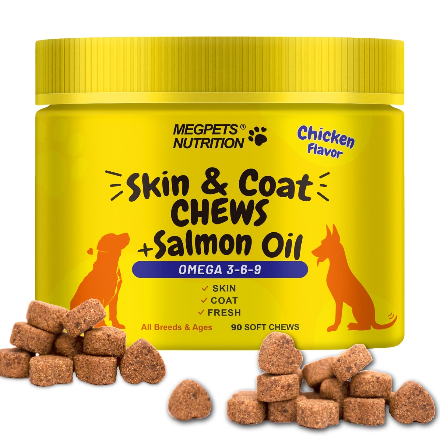 Omega 3 Dog Chews 90ct – 90-Day Supply Skin, Coat & Ear Care Supplement with Probiotics for Itchy Relief, All Ages