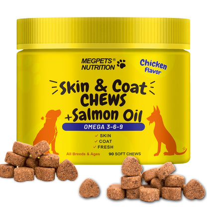 Omega 3 Dog Chews 90ct – 90-Day Supply Skin, Coat & Ear Care Supplement with Probiotics for Itchy Relief, All Ages