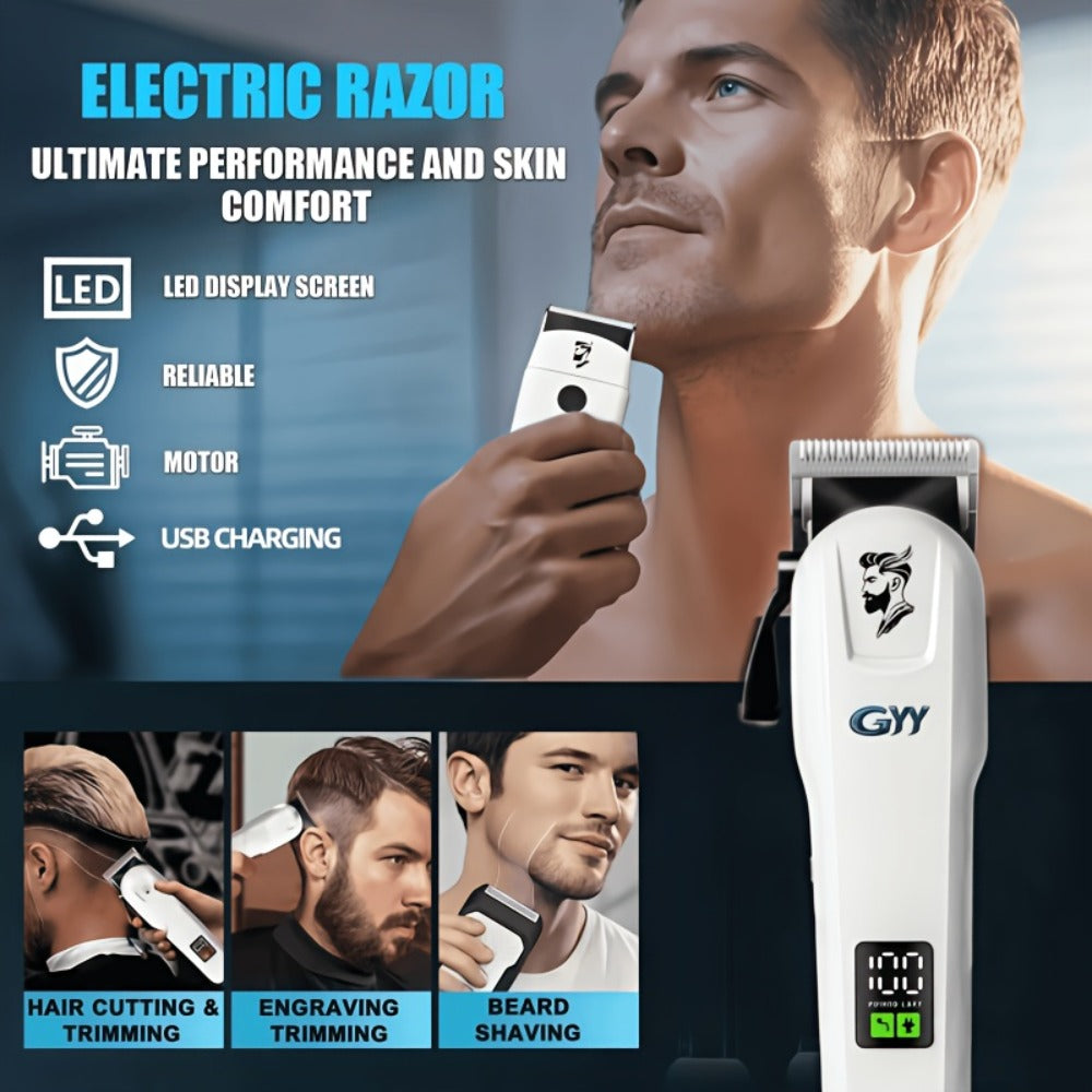 Hair Clipper Kit with Scissors for Home & Salon – Professional Stainless Steel Blade, Digital Display, USB Rechargeable Hair Cutting Set