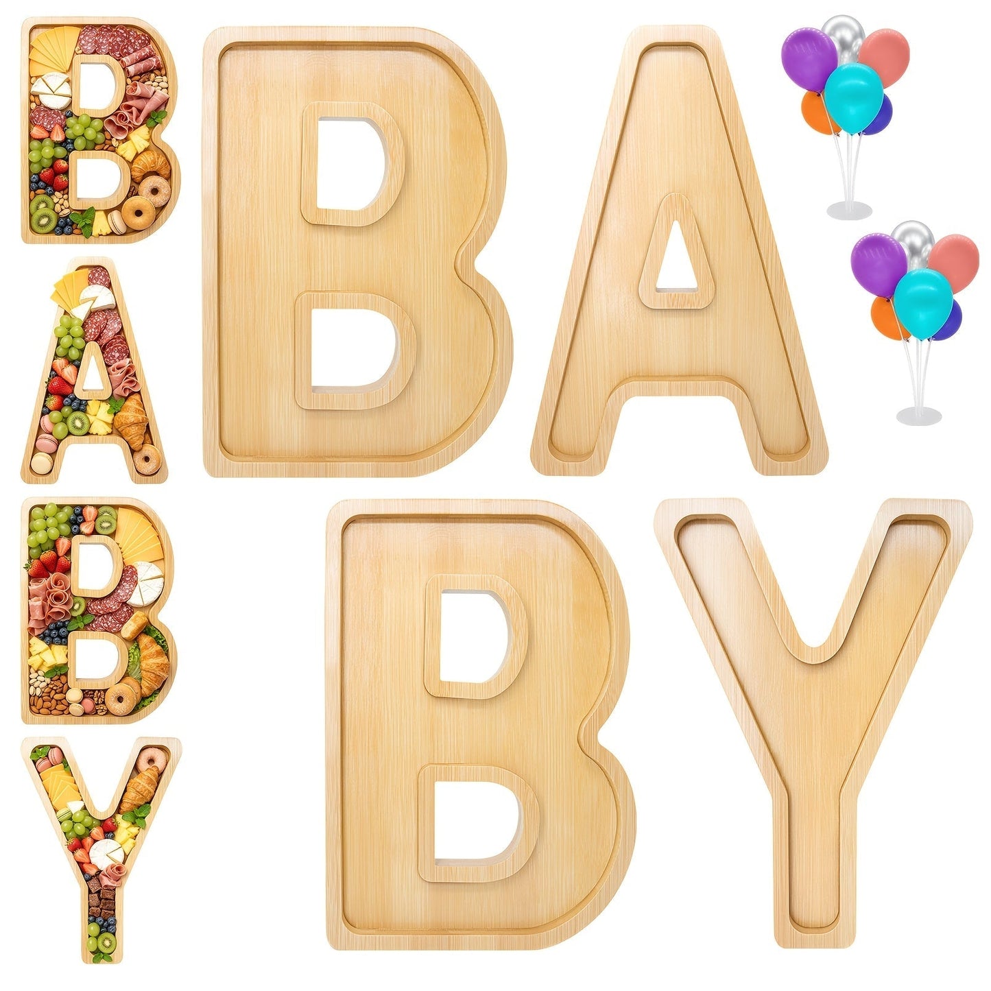 Party Decorations Fillable Wood-Look Letter and Number Trays with BABY, ONE, 2026 or GRAD Options