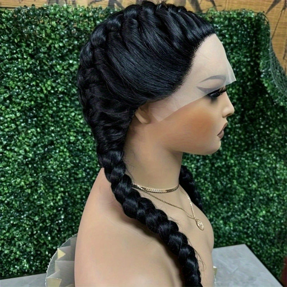 Lace Front Wig Braided Synthetic Style, 26-Inch 13x4 Front with Five Color Options and 250% Density