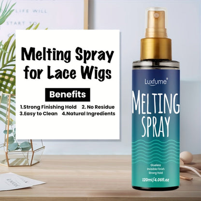 Lace Wig Melt Spray Strong Hold No Residue Quick Dry 4.06 Fl Oz Invisible Glueless Adhesive for Lace Front Closure Wigs Portable 1pc or 2pcs