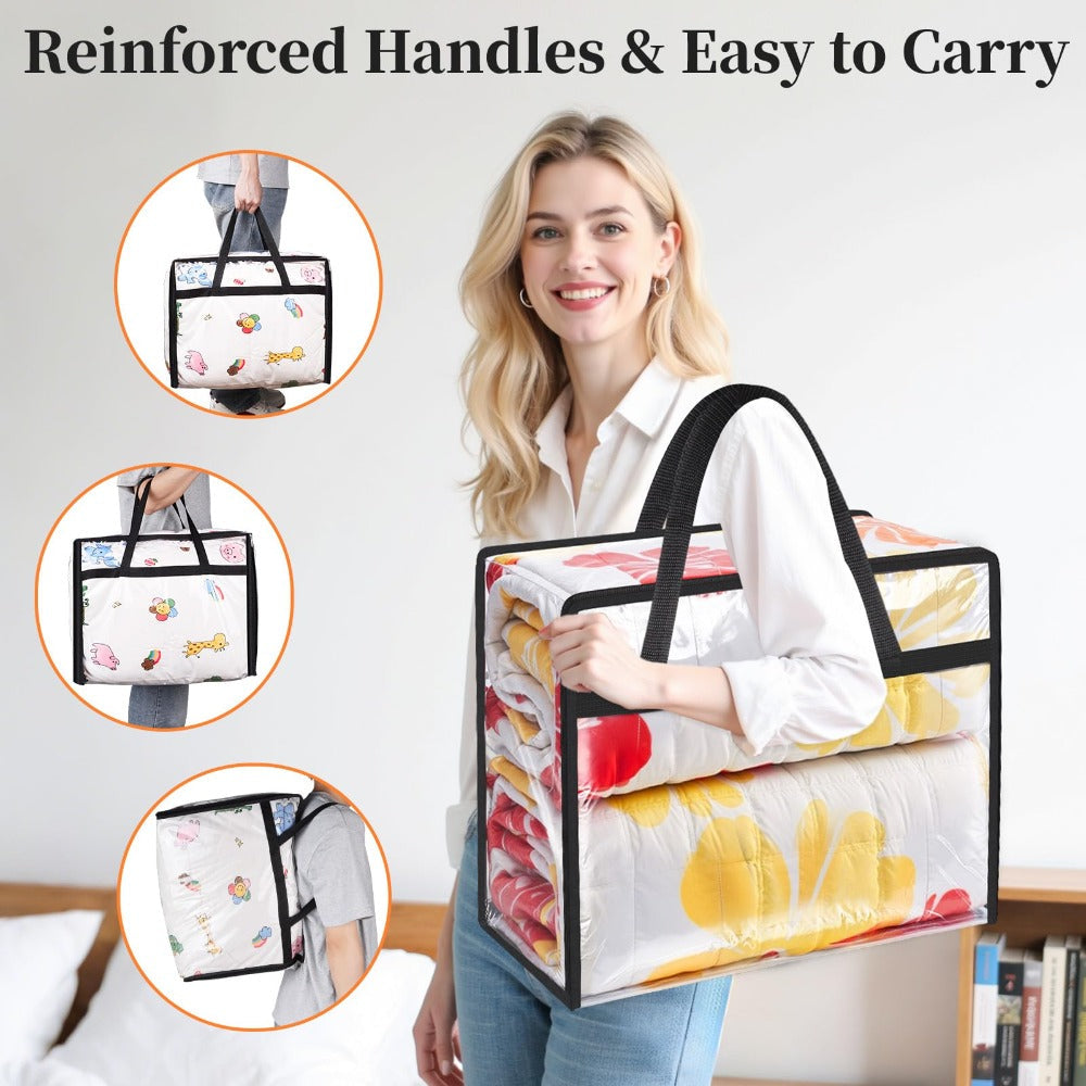 Storage Bag Set, 8-Pack Clear PVC 15.85-Gallon Closet Organizers with Black Trim, Zippers and Carry Handles