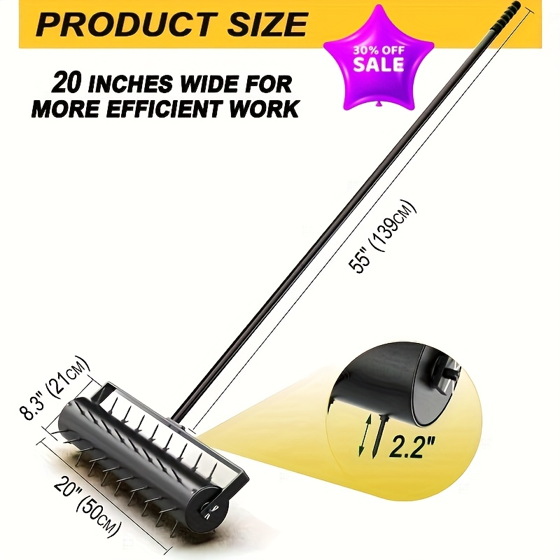 Lawn Aerator Manual 60" Long Handle with Large Tine Wheel, Metal Construction for Deep Soil Aeration