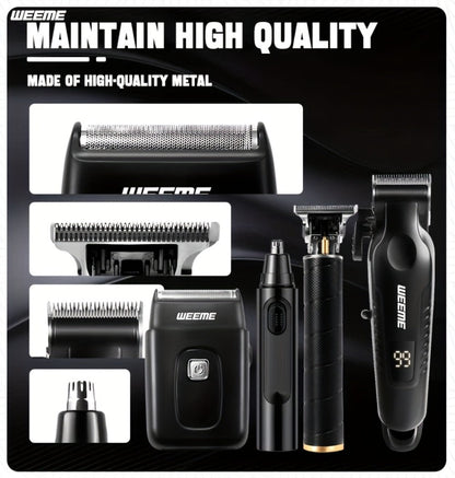 Zinc Alloy Men's Grooming Kit – USB Rechargeable Hair Clipper, Nose Trimmer, Electric Shaver & Detail Trimmer Set, 3500mAh Battery