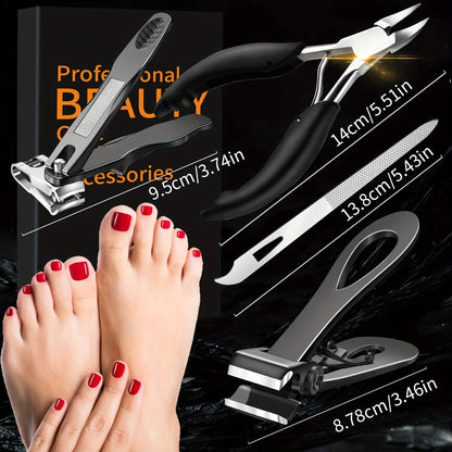 Heavy Duty Toenail Clippers Set 3 Piece for Thick Nails – Wide Jaw Stainless Steel Straight & Angled Nail Clipper with Nail File