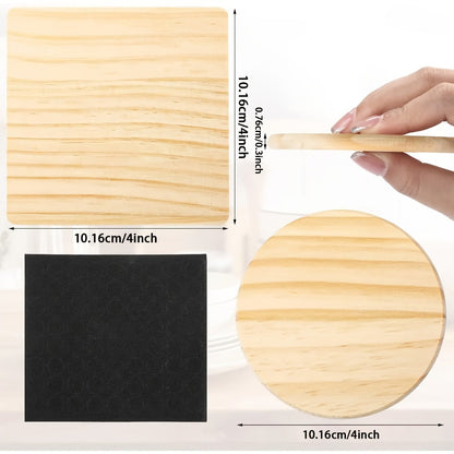 Unfinished Wood Coasters for Crafts 4 Inch Square and Round Wooden Coasters with Pad for DIY for Home Cooking, Dining and Outdoor Meals