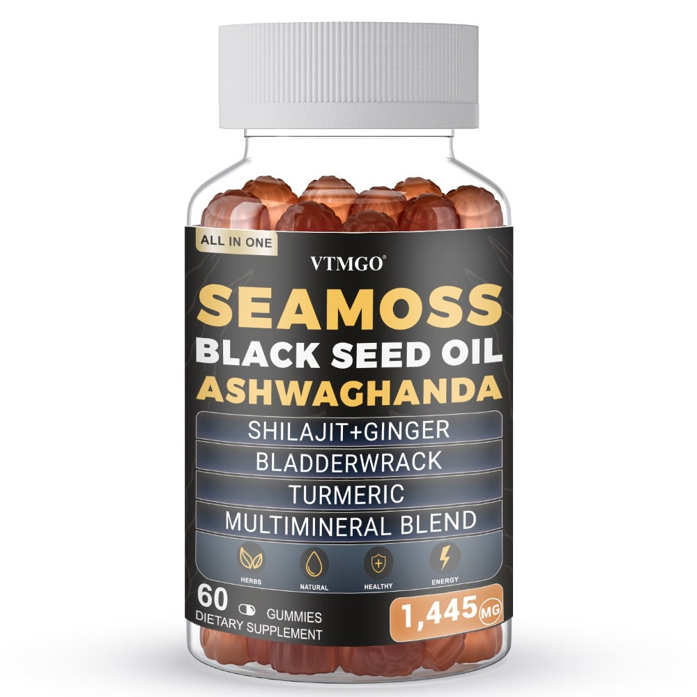 Sea Moss Gummies 1445mg with Shilajit Black Seed Oil Ashwagandha Elderberry Chlorophyll Turmeric Bladderwrack Ginger