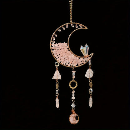 Dreamcatcher Moon Suncatcher Wall Hanging, Handmade Boho Wind Chime Pendant for Indoor Outdoor Garden
